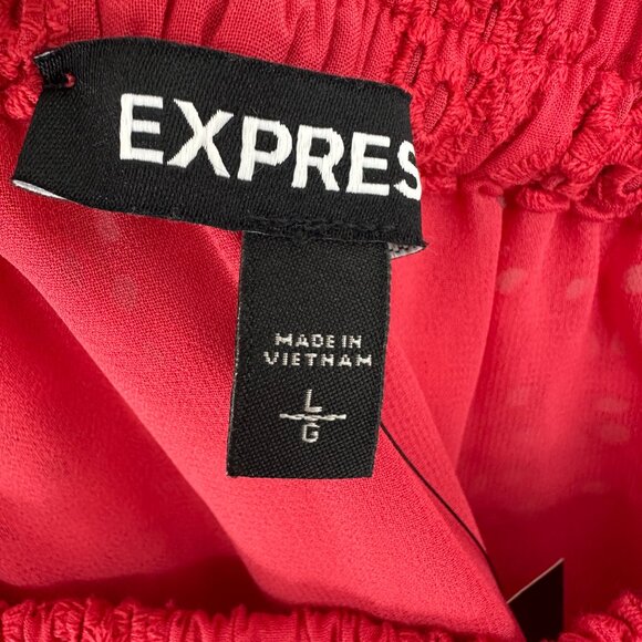 Express Off Shoulder Eyelet Blouse Top L Womens Flare Bell Long Sleeves Red NEW - Picture 4 of 9